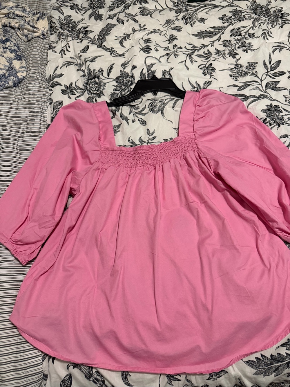 H&M Pink Smocked Square-Neck Tunic Top